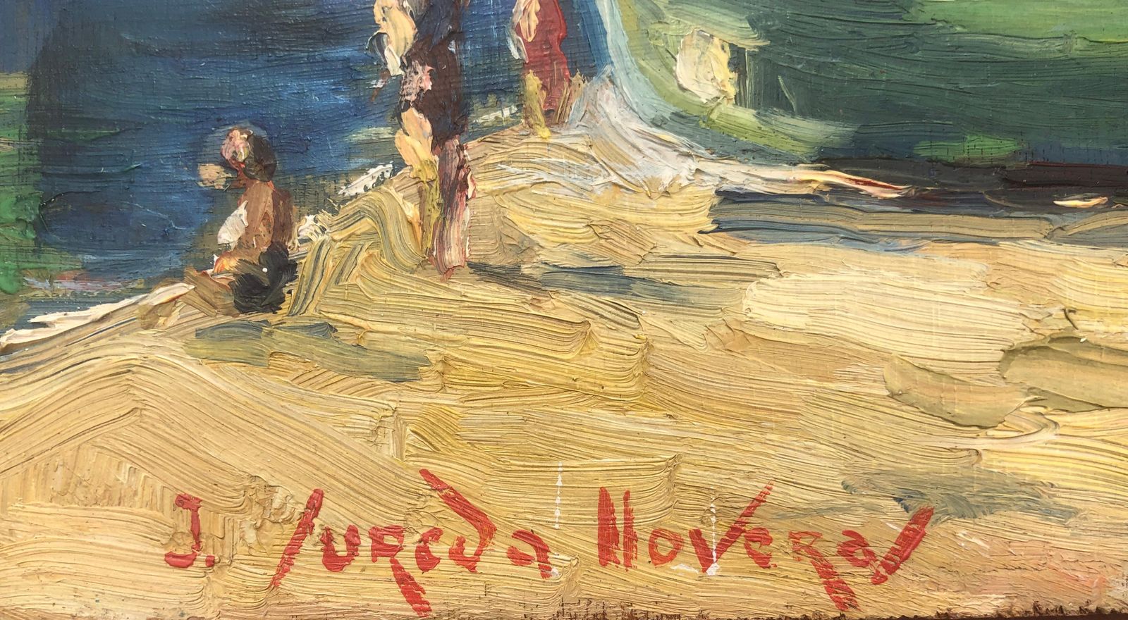 Unknown Mediterranean Fishing Boats Beach Catalonia Coastal Impressionist Oil Spanish C.1945 photo furniture