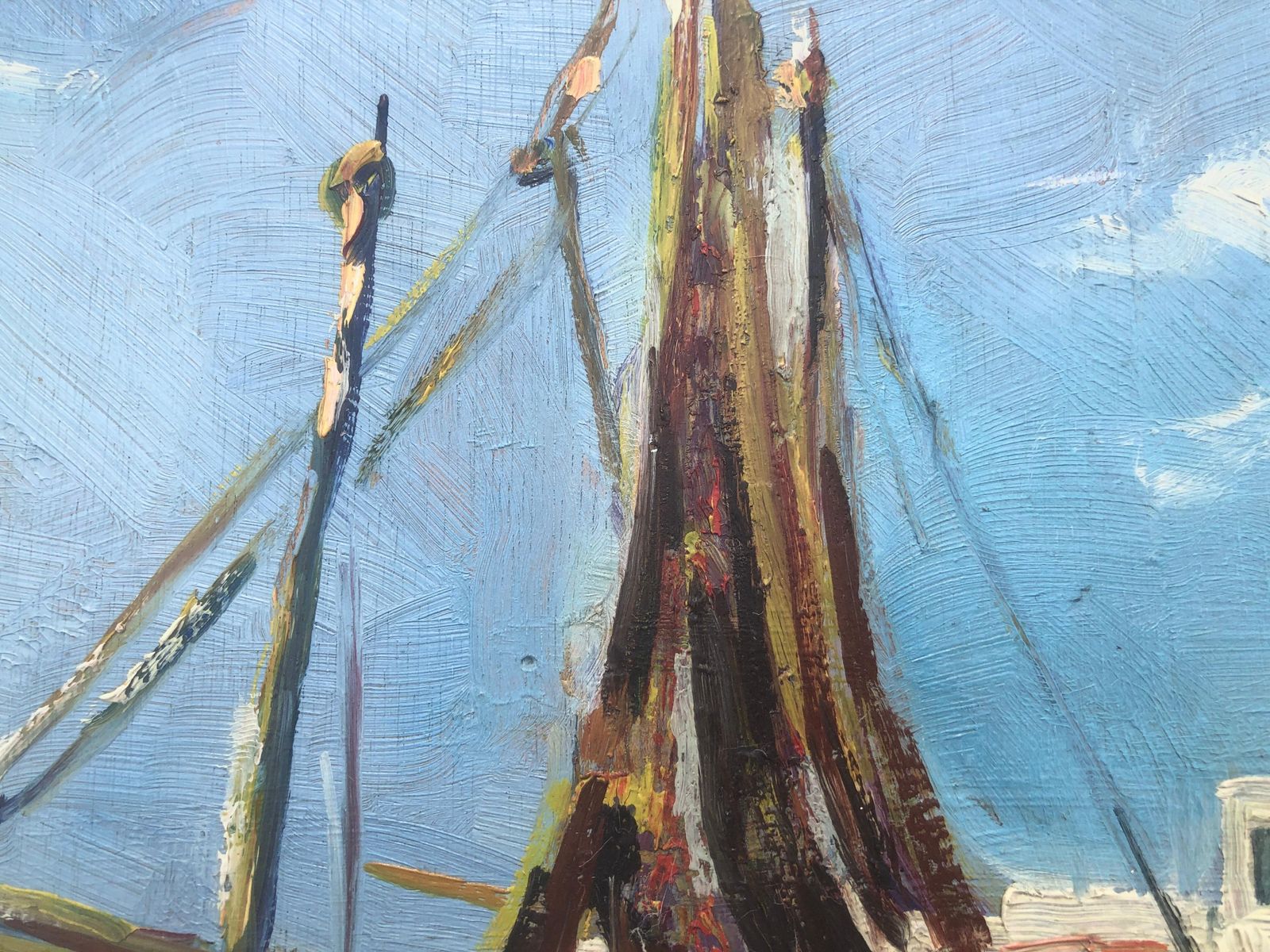 Unknown Mediterranean Fishing Boats Beach Catalonia Coastal Impressionist Oil Spanish C.1945 photo vinterior