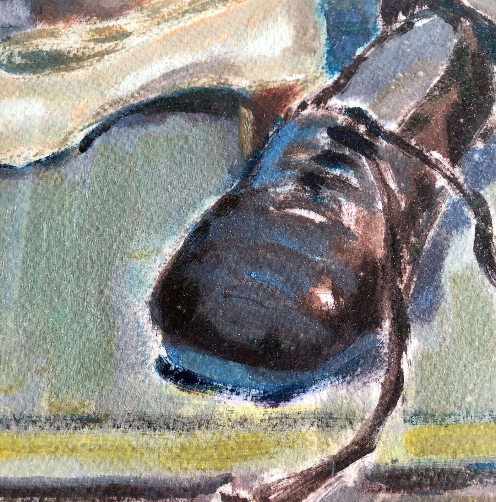 Carmen Espel Mid Century Post Impressionist Still Life With Shoes And Flowers, Spanish Oil On Paper, Framed, C.1980 photo Art