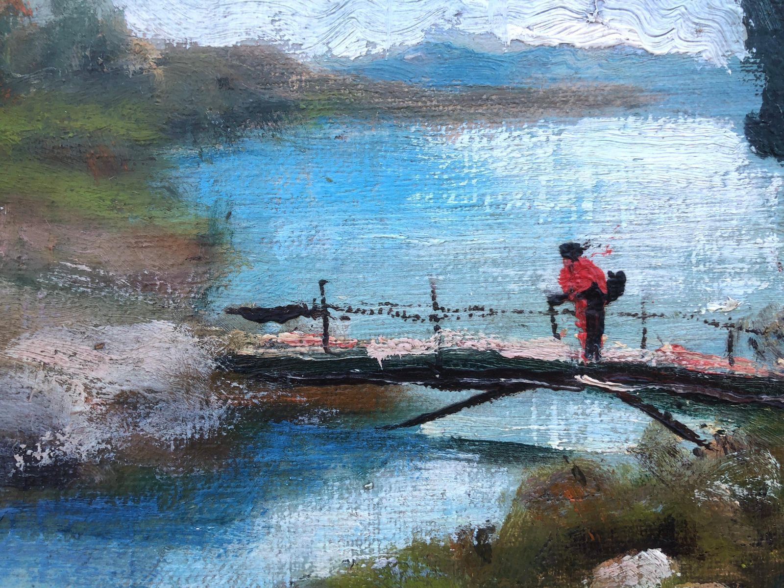 Unknown Spanish Impressionist River Landscape With Bridge And Figure Oil Barbizon Style C.1925 photo for sale