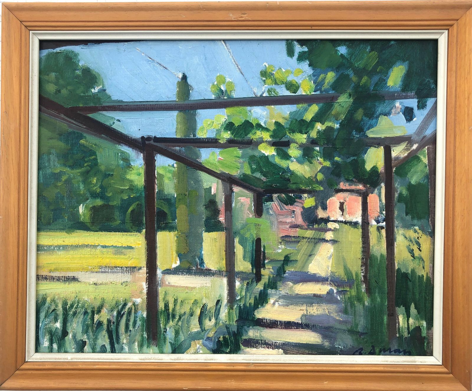 Rafael Duran Benet Light Through Pergolas Mediterranean Landscape Oil Painting C.1980 photo furniture