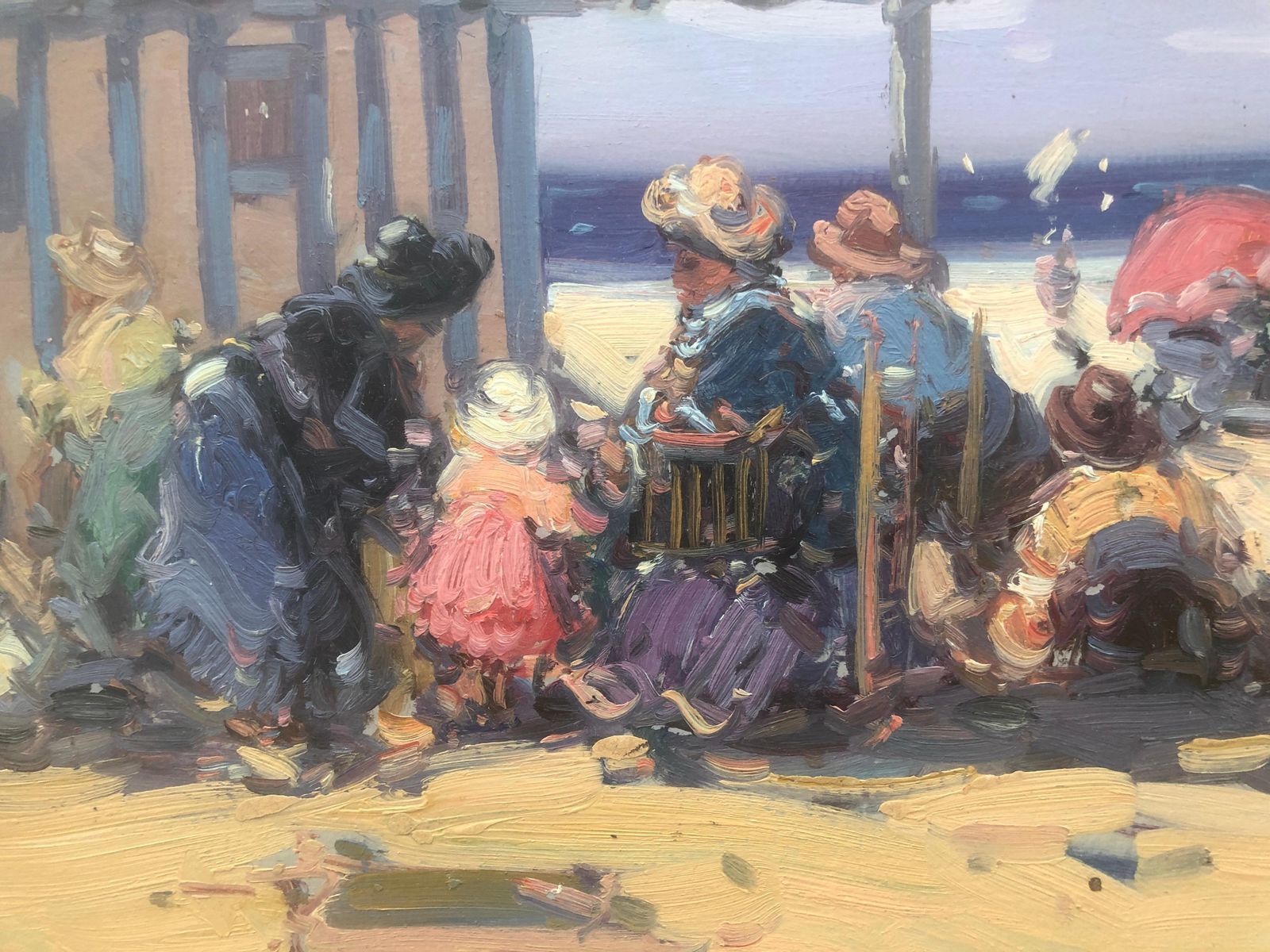 Gabriel Casarrubios Spanish People On The Beach Spain Oil On Board Painting C.2000 photo Art