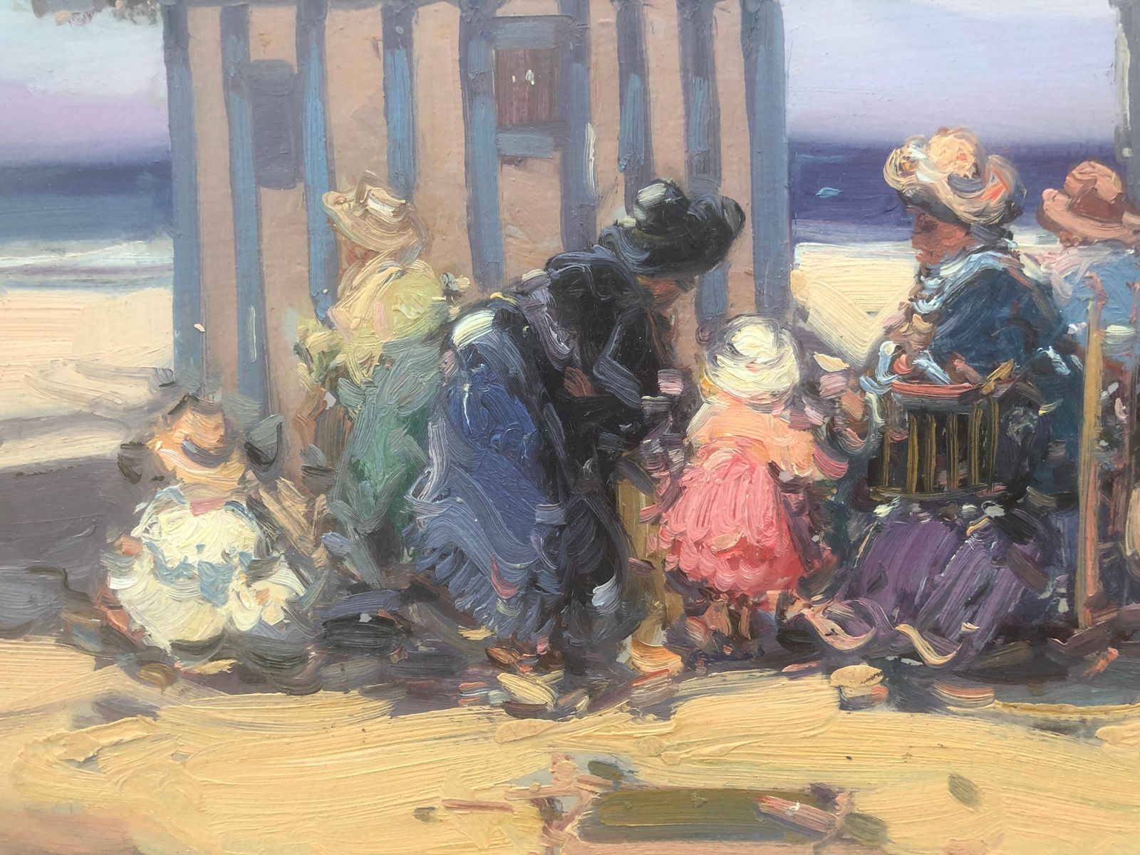 Gabriel Casarrubios Spanish People On The Beach Spain Oil On Board Painting C.2000 photo 400.0