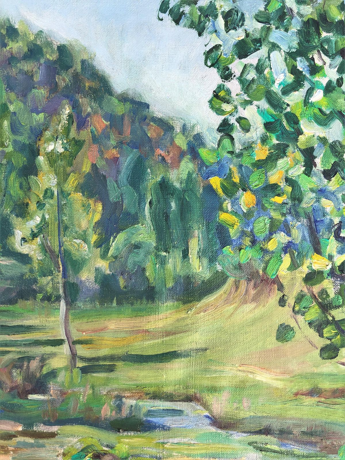 Gabriel Amat Pages Mid Century Mediterranean Landscape With Stream And Farmhouse, Spanish Impressionist Oil On Canvas 1950s photo 600.0