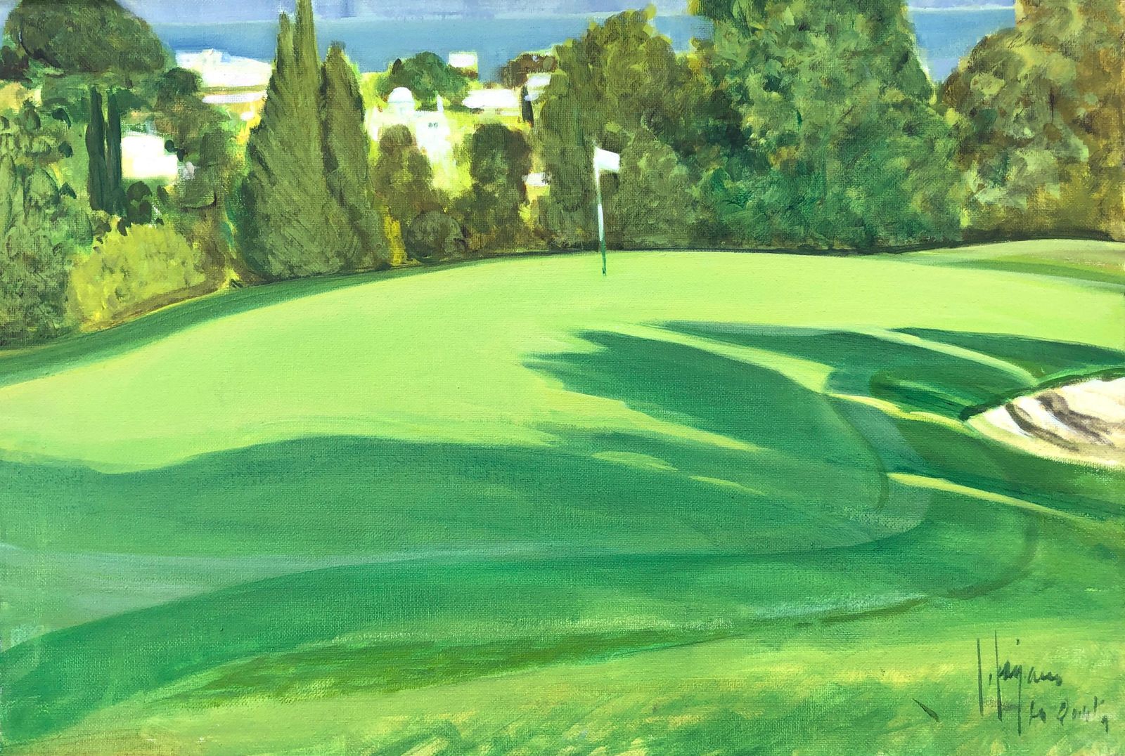Isidoro Lazaro La Quinta Golf Marbella Spain Oil On Canvas Painting Spanish Landscape C.2000