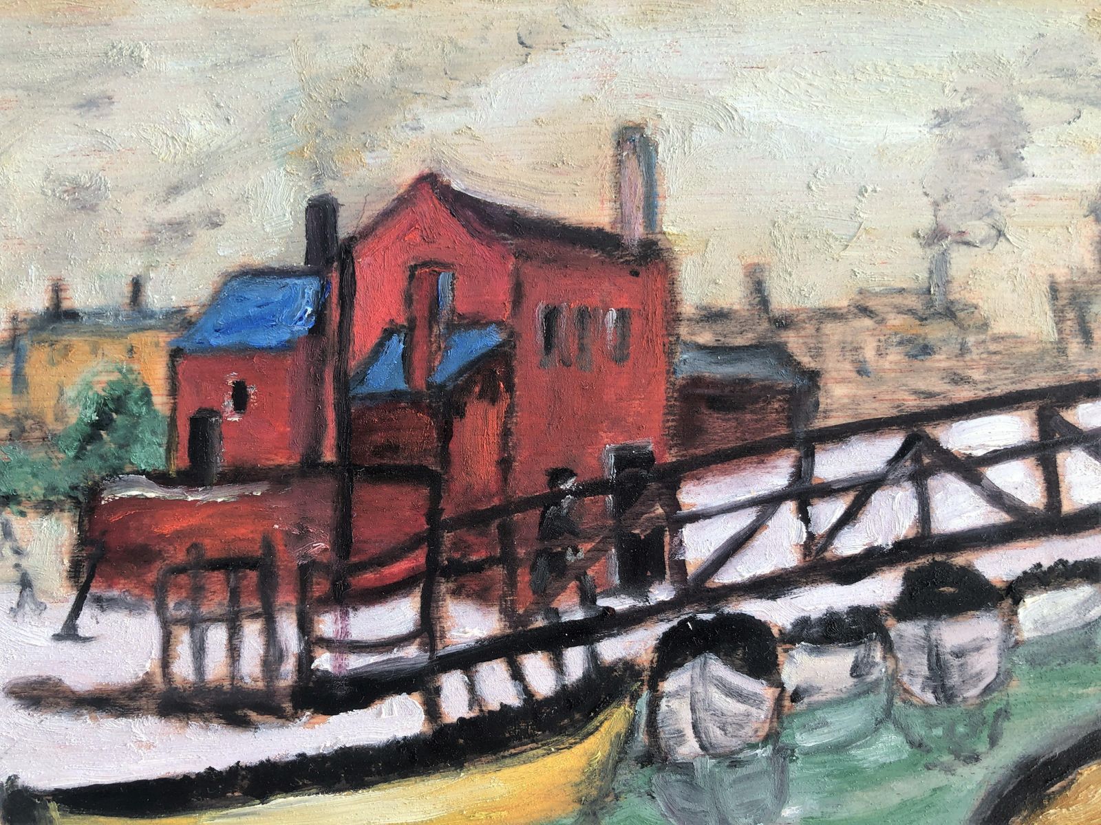 Vladimir Ksieski – Klein Fauvistisch Rivierlandschap Met Boot, Expressionistisch Olieverf Op Paneel, Ca. 2020 photo Kunst
