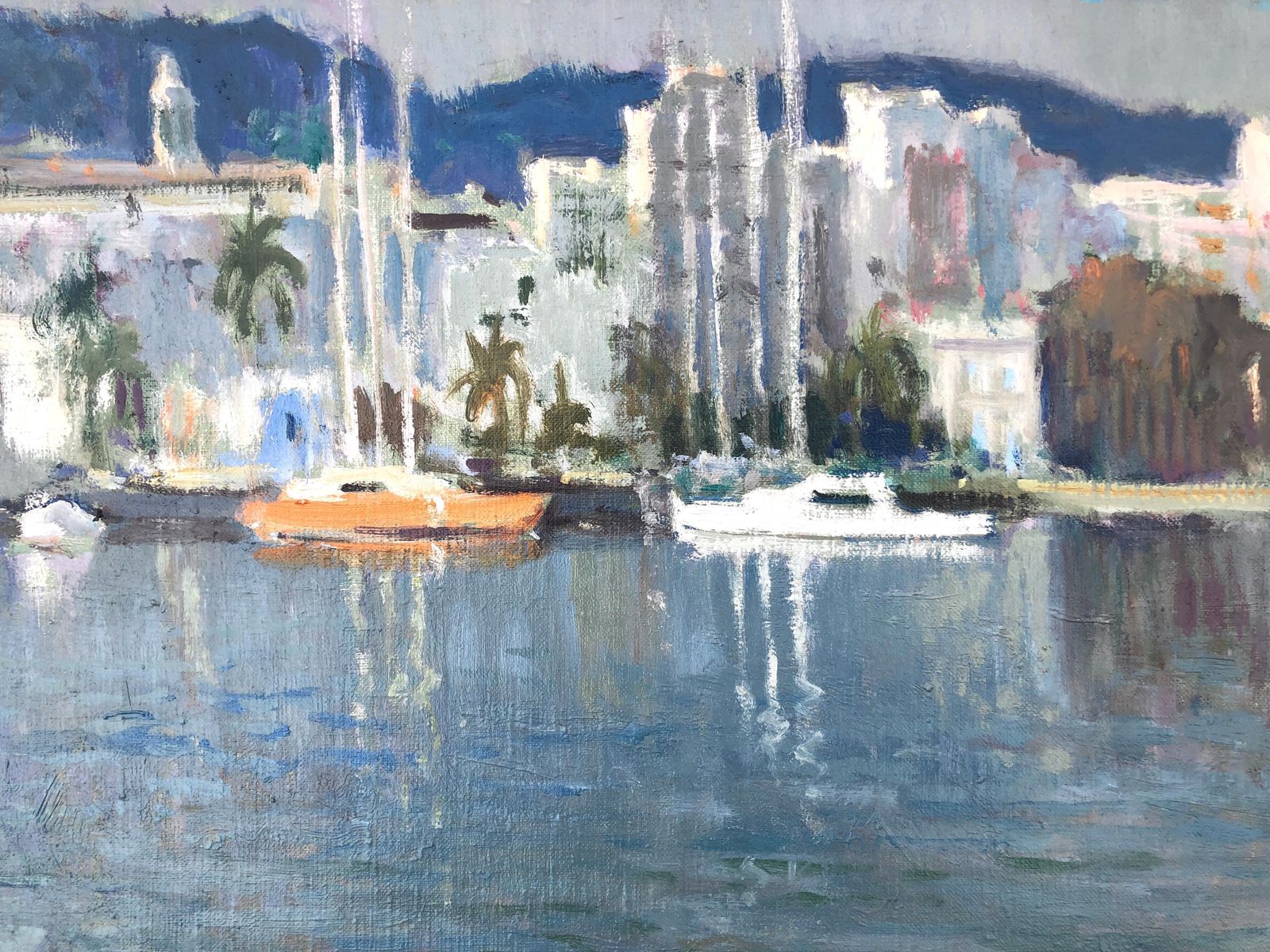 Antonio Sala Herrero Mediterranean Marina Spain Oil On Canvas Painting C.1980 photo 850.0