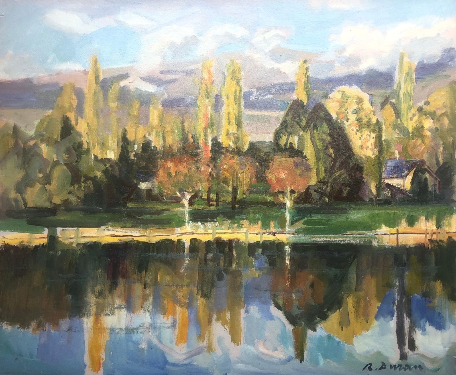 Rafael Duran Benet Spain Oil Painting Landscape With Lake Spanish C.2000