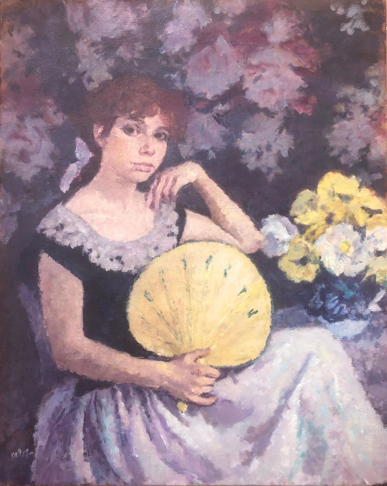 Joan Palet – Vrouw Met Paipai Waaier – Olieverf Op Doek – Portret – Ca. 1975