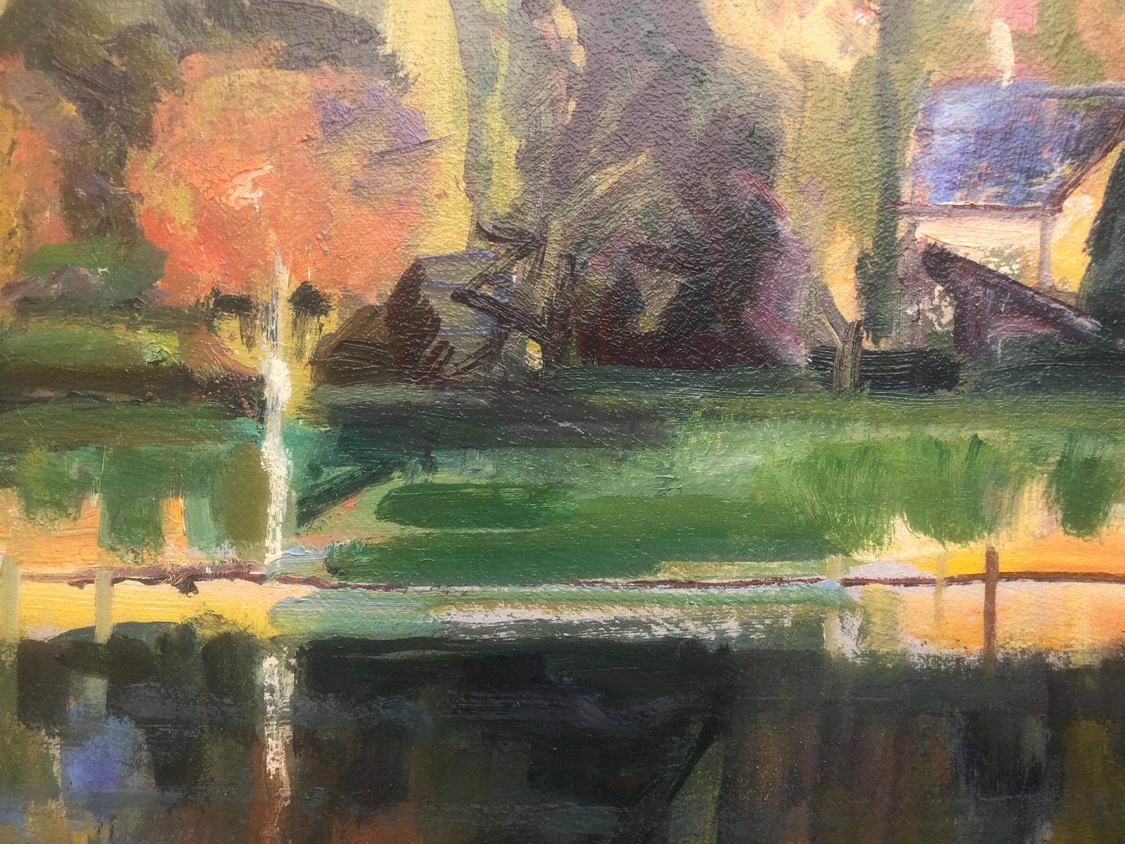 Rafael Duran Benet Spain Oil Painting Landscape With Lake Spanish C.2000 photo for sale