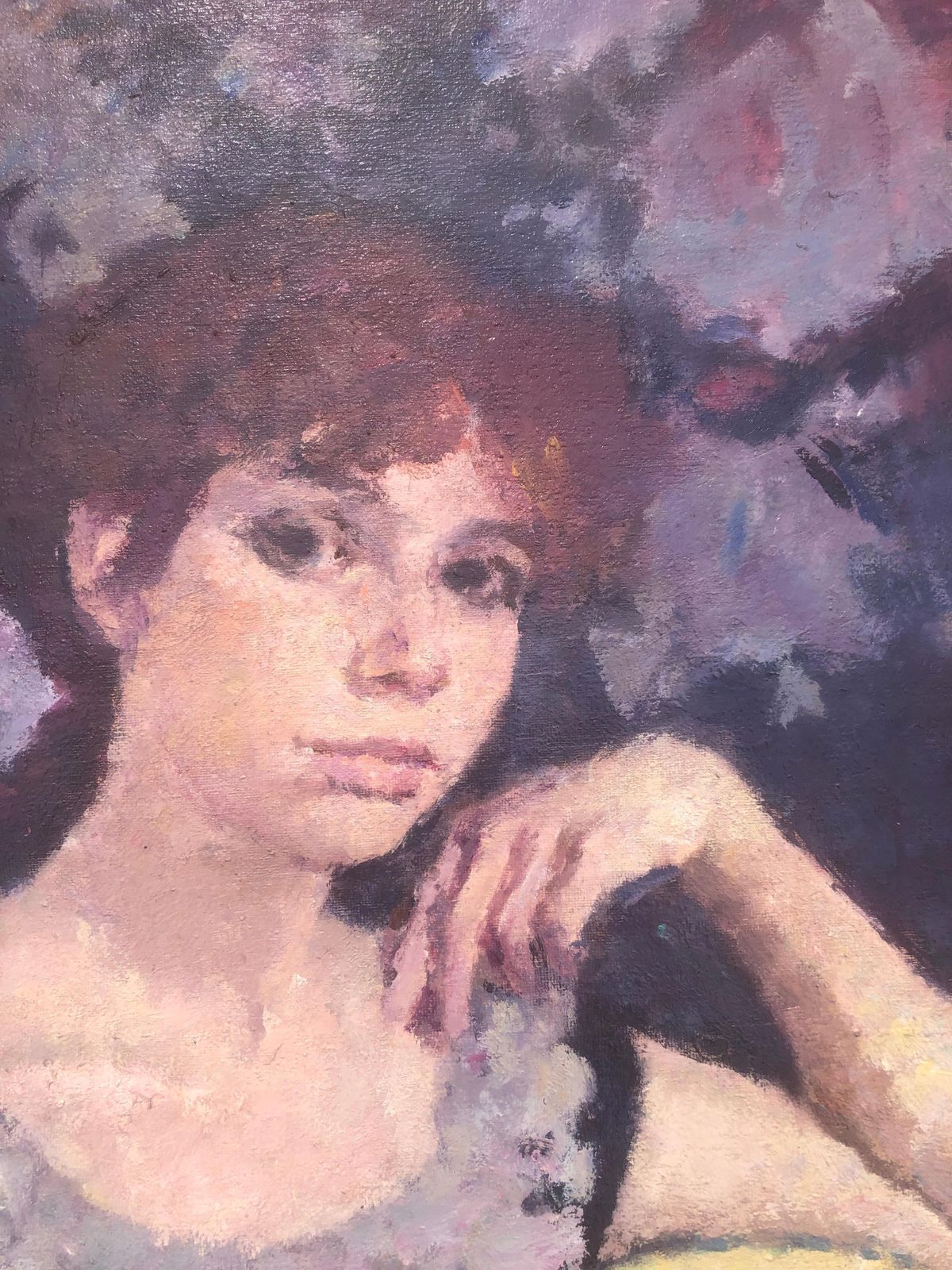 Joan Palet Woman With Paipai Fan Oil On Canvas Painting Portrait C.1975 photo Art