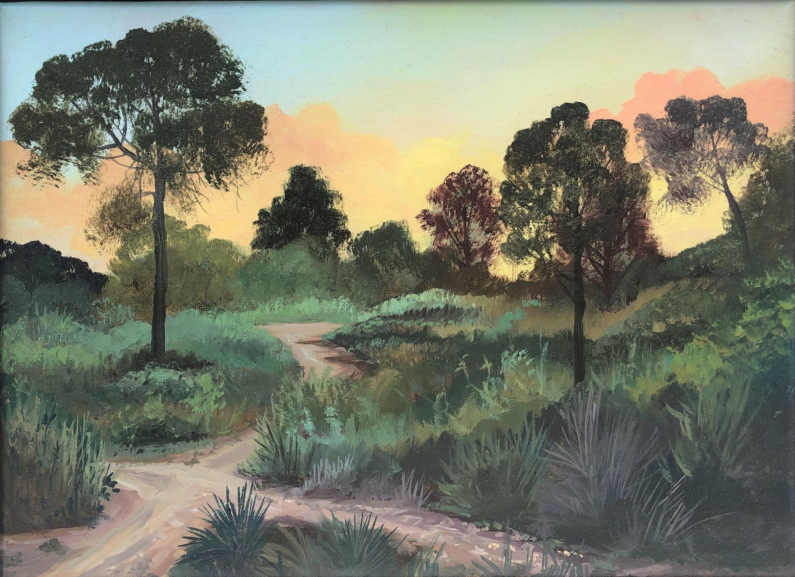 Alberto Biesok Mediterranean Sunset Forest Landscape Oil Painting Spanish Impressionist Style 2019