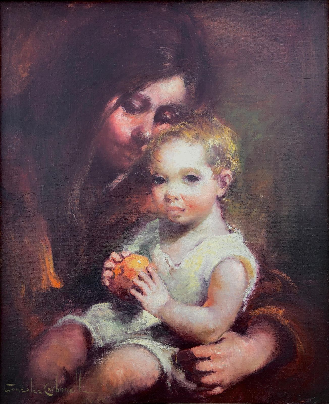 Rosendo González Carbonell – Olieverfschilderij 'Moeder En Kind', Ca. Jaren 1960