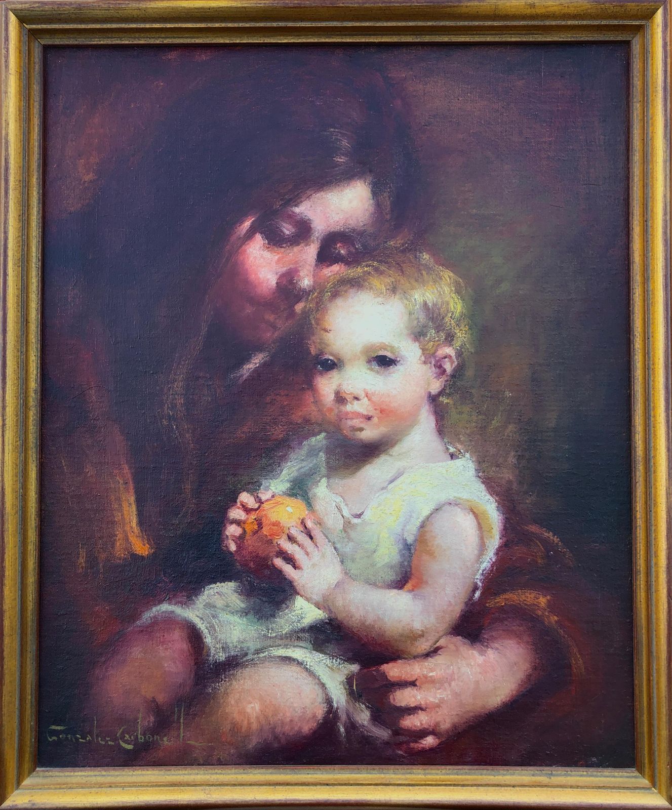 Rosendo Gonzalez Carbonell Mother And Child Oil On Canvas Painting C.1960 photo furniture