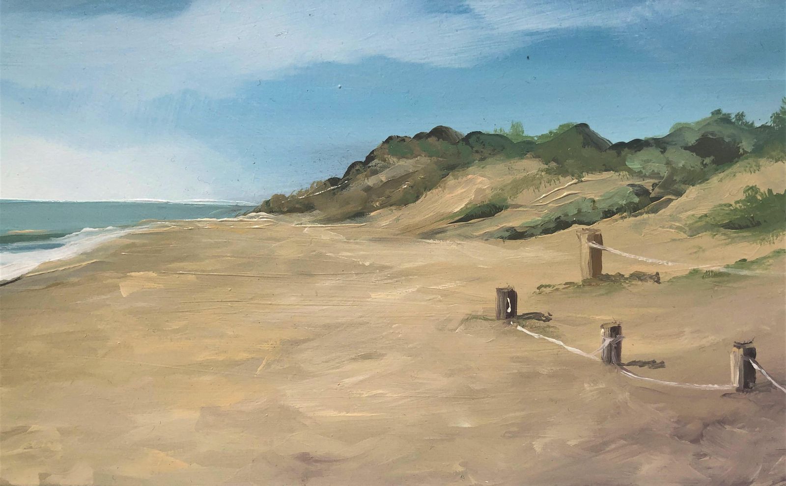 Alberto Biesok Mediterranean Coastal Beach With Dunes Oil Painting Panoramic Seascape photo for sale