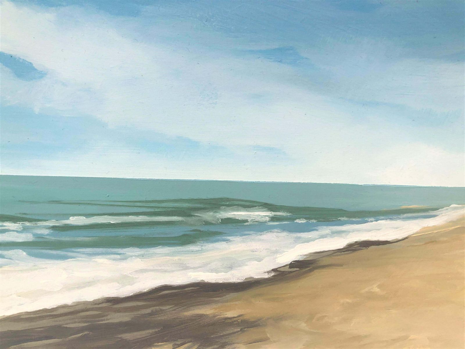 Alberto Biesok Mediterranean Coastal Beach With Dunes Oil Painting Panoramic Seascape photo 500.0