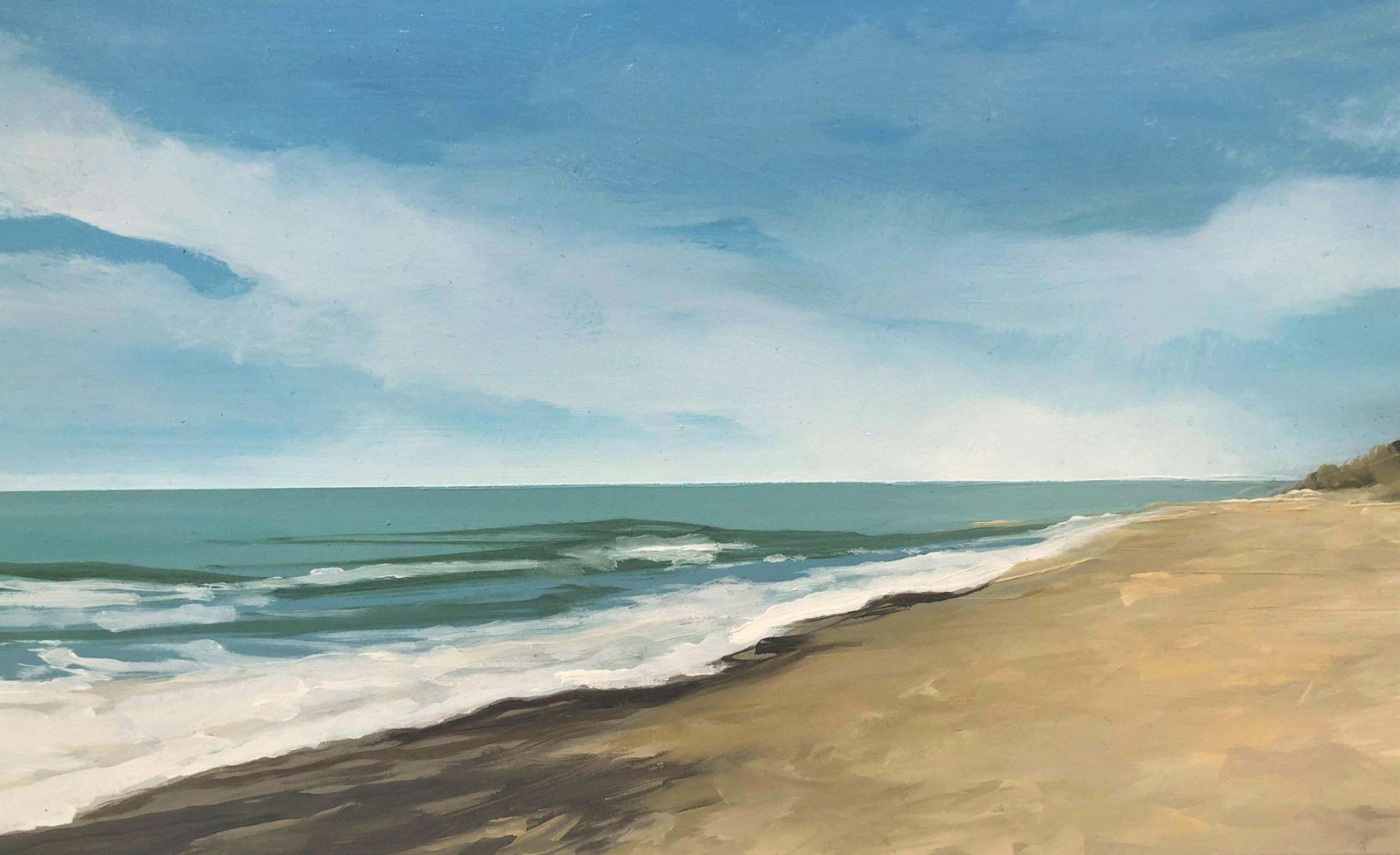 Alberto Biesok Mediterranean Coastal Beach With Dunes Oil Painting Panoramic Seascape photo buy