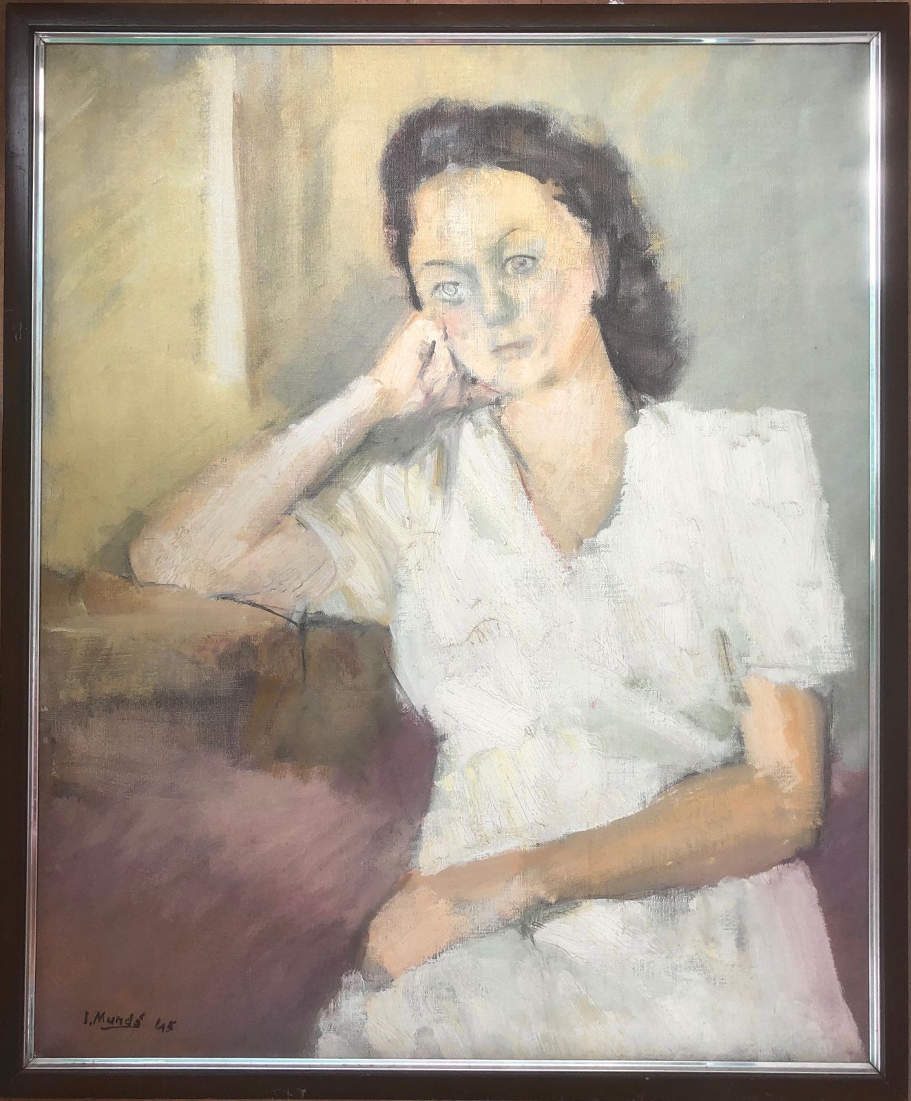 Ignasi Mundó French Fauvist Portrait Of Woman In White Dress Catalan Modernist Oil Painting 1945 photo furniture