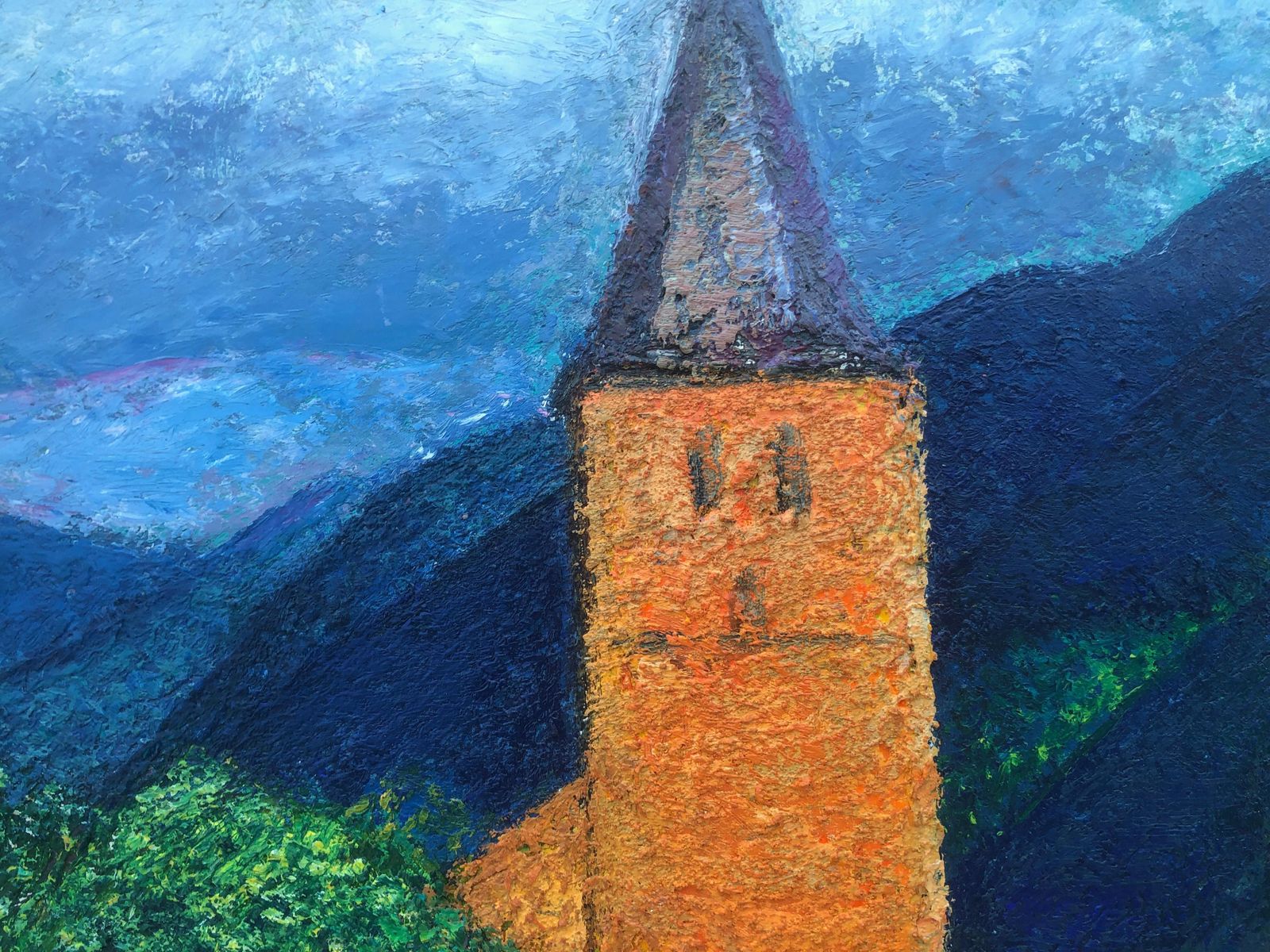 Guillem Villà Bassols Post Impressionist Pyrenees Village Church Tower Landscape Spain Oil Painting 1973 photo Art