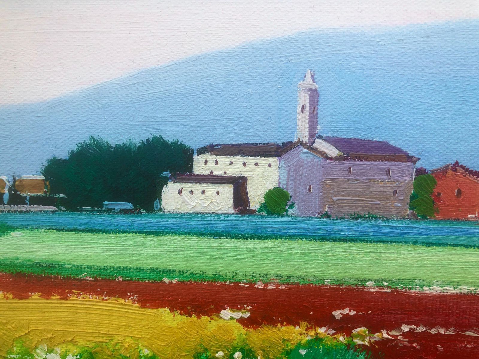 Agusti Gil Flowery Landscape Oil On Canvas Painting Spain Spanish Town C.2000 photo Art