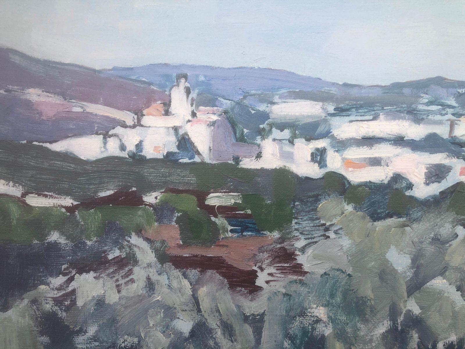 Rafael Duran Benet Cadaques Spanish Landscape Oil On Canvas Painting Spain Mediterranean C.1990 photo vinterior