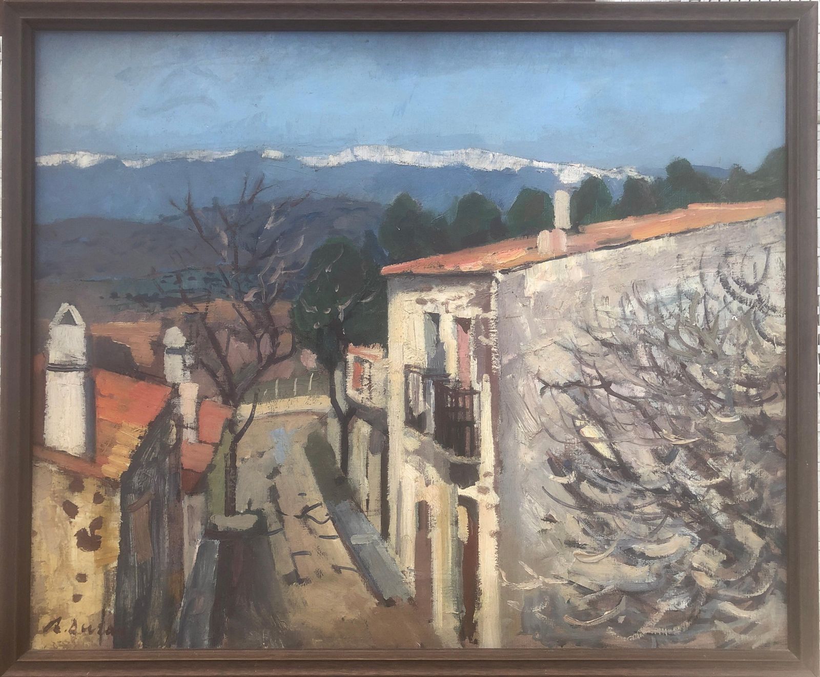 Rafael Duran Benet Town Spanish Landscape Oil On Canvas Painting Spain Mediterranean 1972 photo furniture