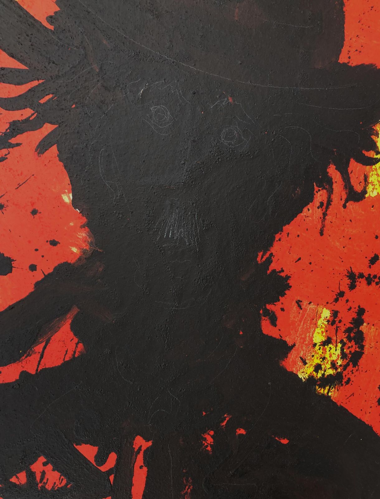 Joaquim Falco Large Expressionist Charlie Chaplin Portrait Painting, Red Black Figurative Oil On Canvas 2004 photo vinterior