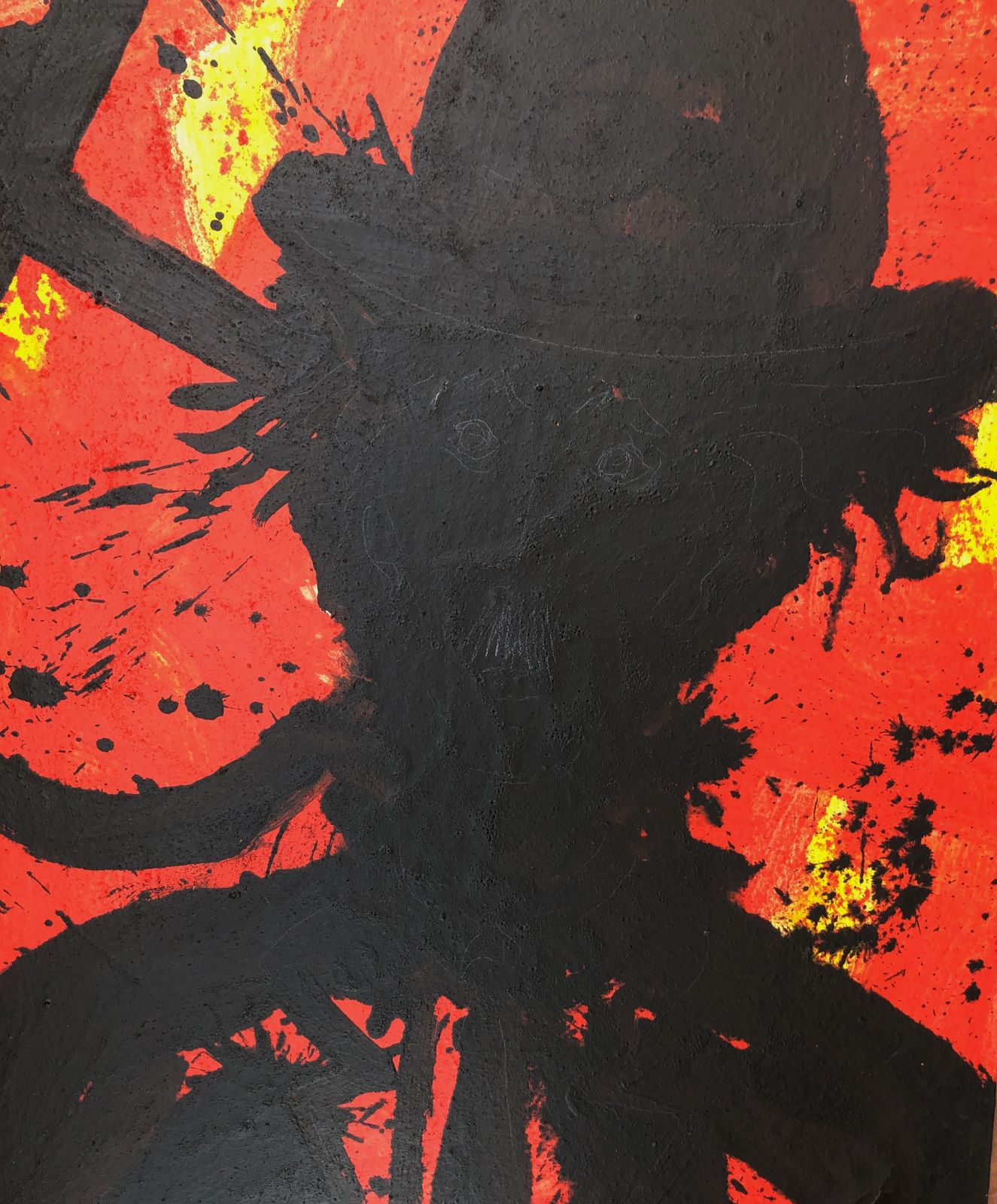 Joaquim Falco Large Expressionist Charlie Chaplin Portrait Painting, Red Black Figurative Oil On Canvas 2004 photo buy