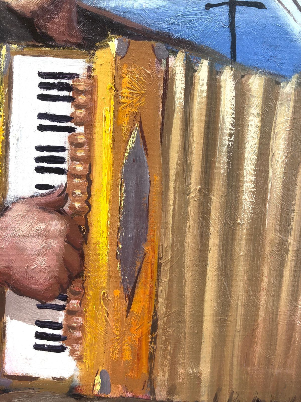 Albert Roca Mediterranean Fisherman Playing Accordion Harbor Figurative Oil Painting Europe 1990s photo 950.0