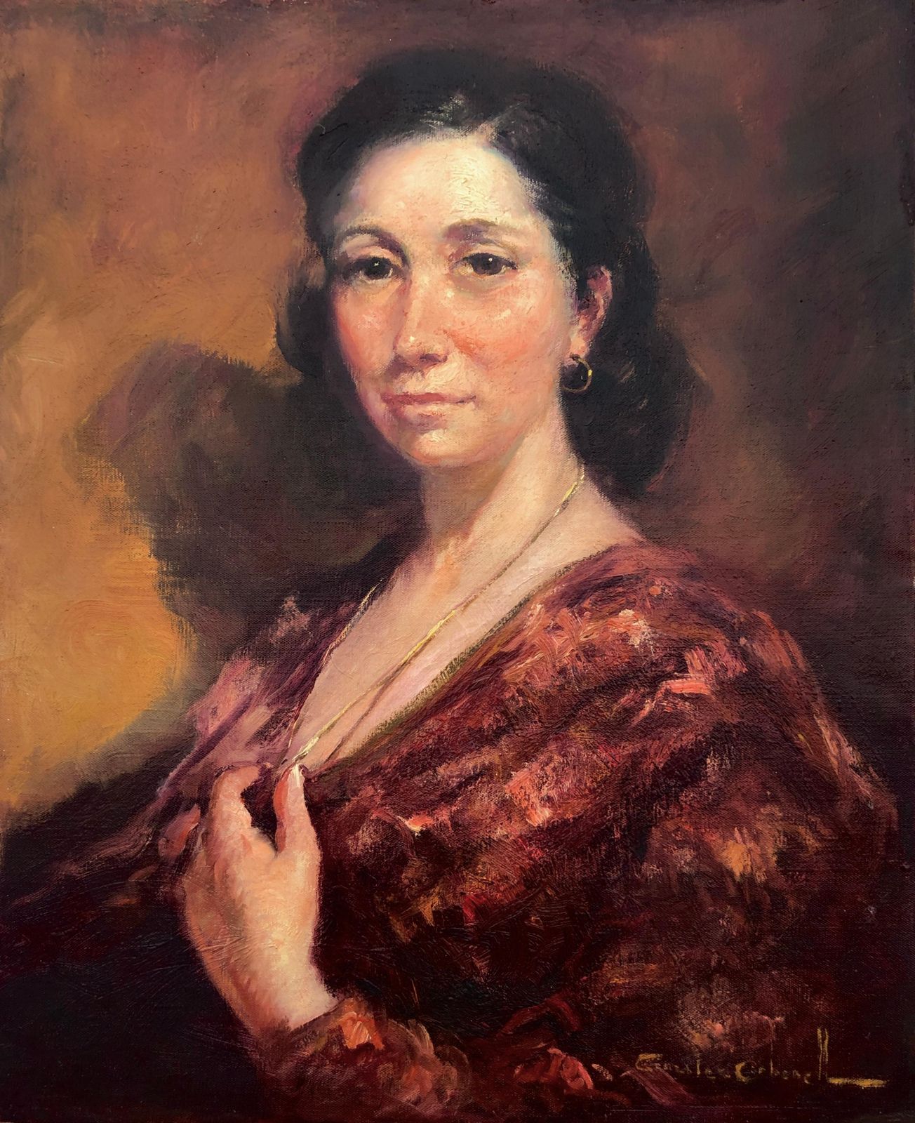 Rosendo Gonzalez Carbonell Portrait Of A Lady Oil On Canvas Painting European Art C.1970