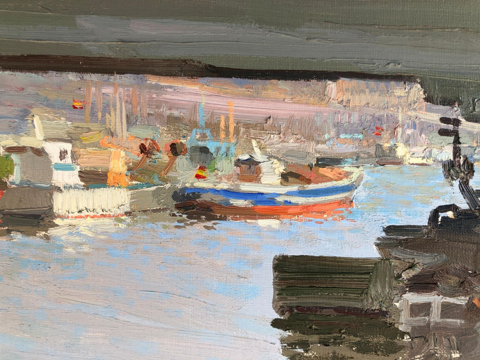 José Luis Checa Gandia – Mediterraan Havengezicht Met Boten – Spaans Impressionistisch Haventafereel, Gandia Valencia, Ca. 1990 photo 1400.0