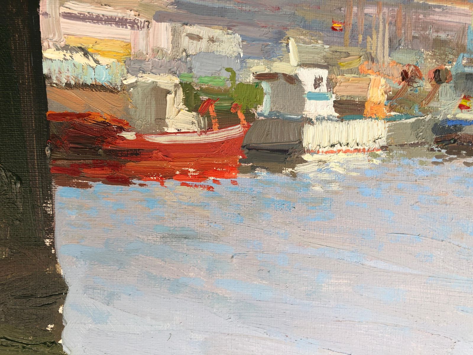 José Luis Checa Gandia – Mediterraan Havengezicht Met Boten – Spaans Impressionistisch Haventafereel, Gandia Valencia, Ca. 1990 photo vinterior
