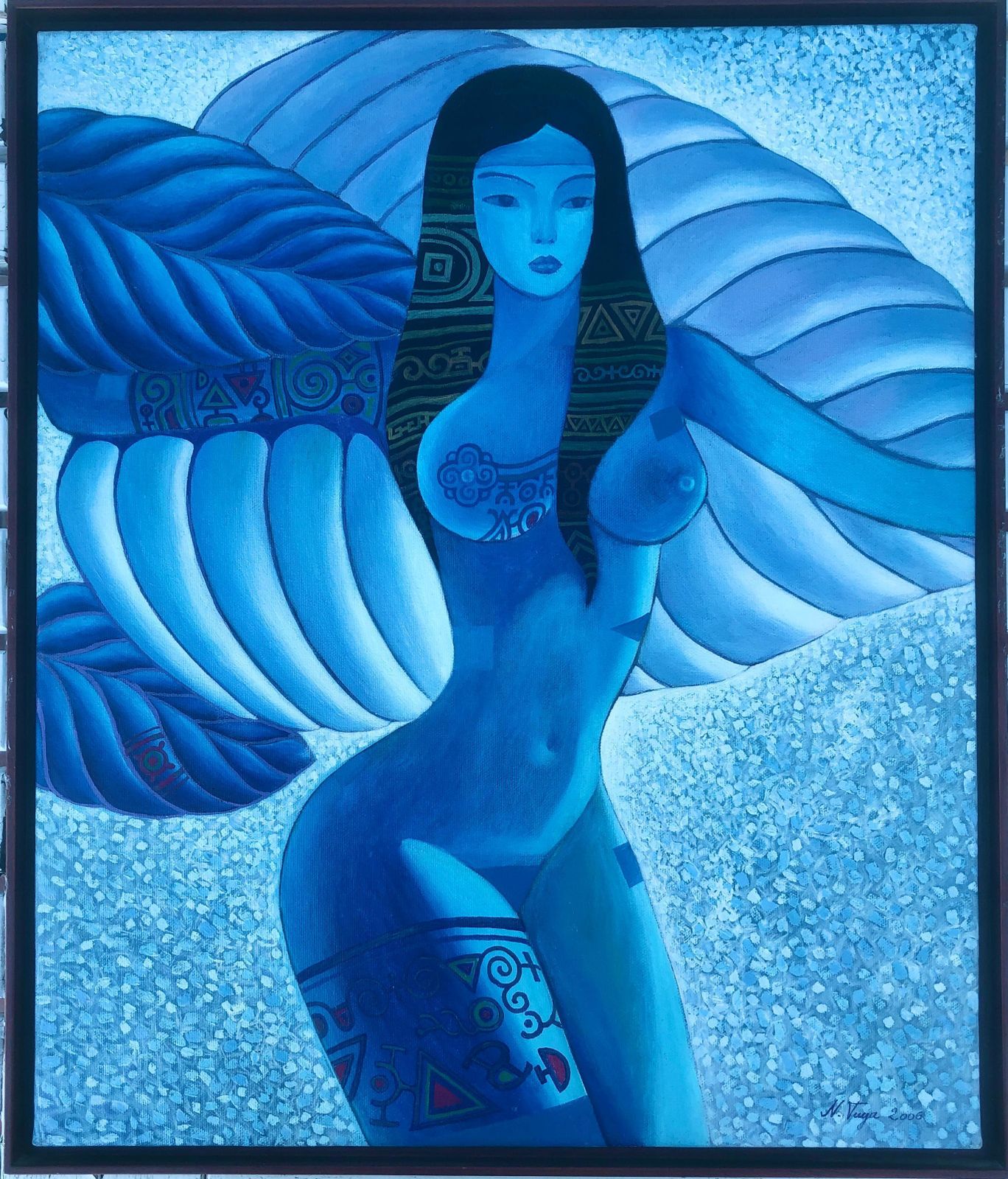 Tuya Natsagdorj Contemporary Blue Figurative Female Symbolist Oil Painting International Modern Style photo furniture