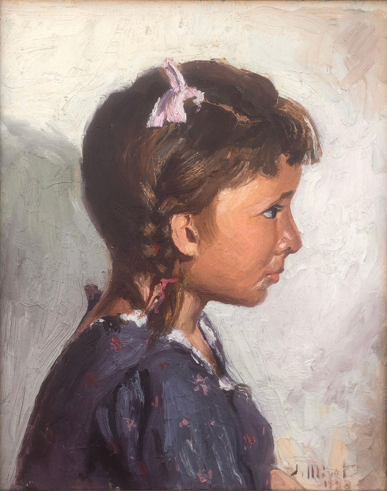 Jose Miret Aleu Girl In Profile Oil On Canvas Painting 1943
