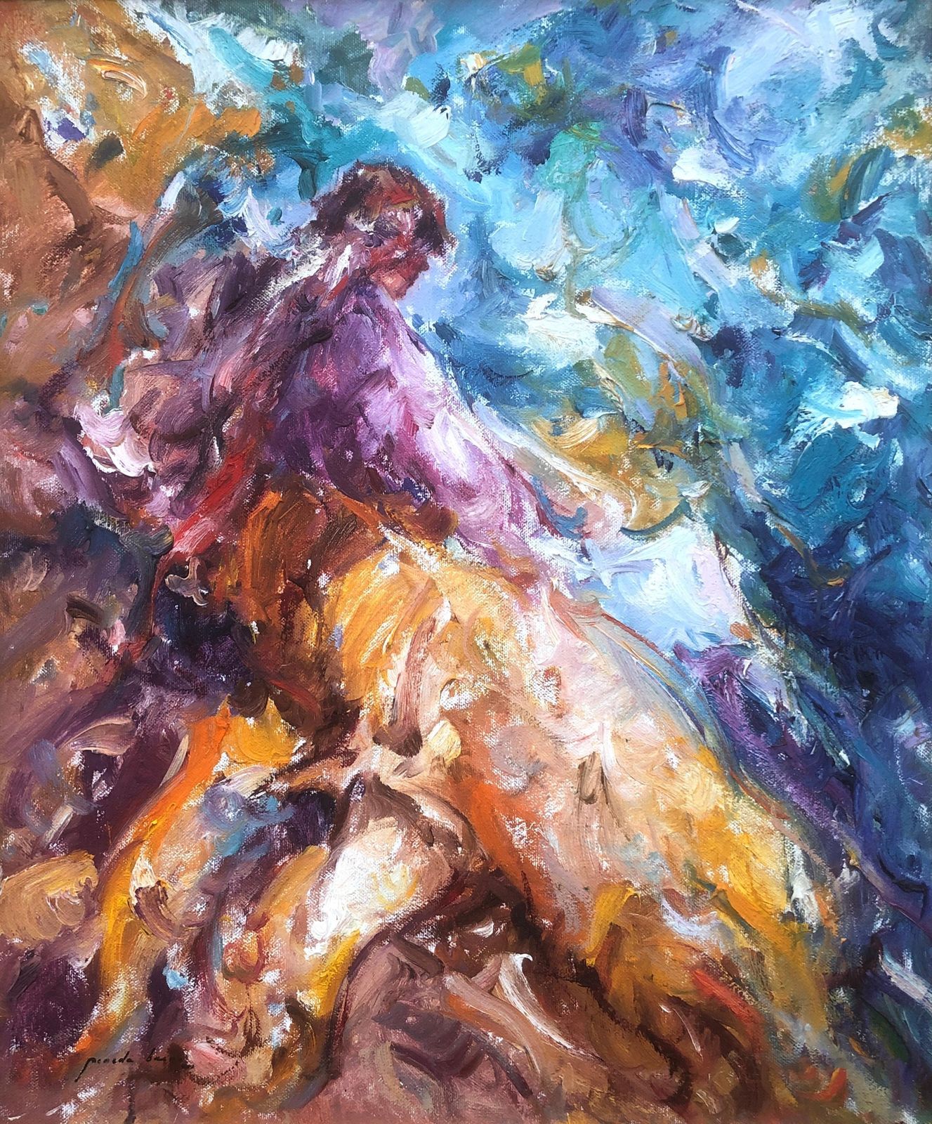 Jose Antonio Pineda Bueno Woman By The Sea Oil On Canvas Painting Mediterranean C.2000