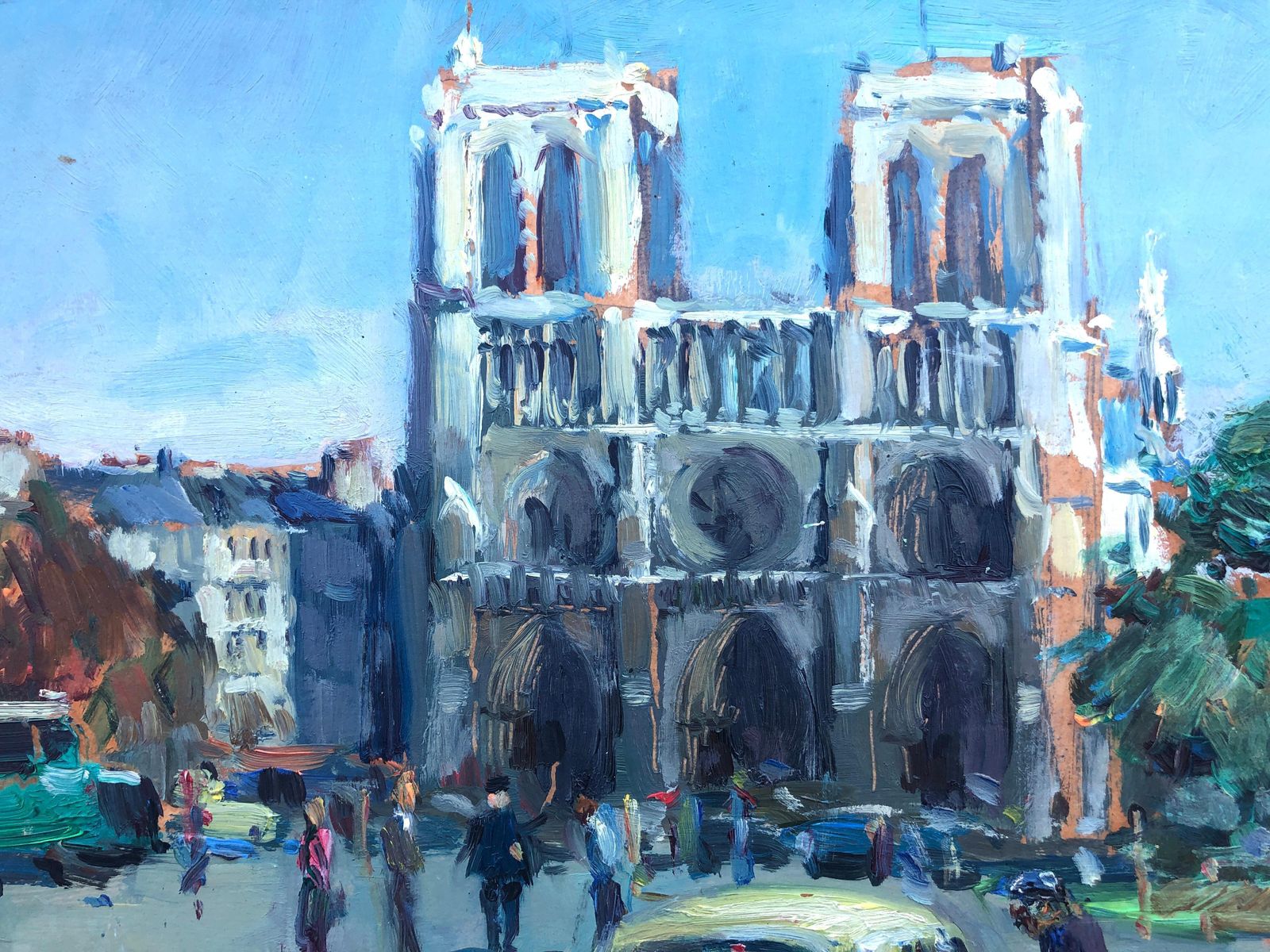Pascual Bueno Ferrer Notre Dame Paris France Oil On Board Painting French Urbanscape C.1975 photo 800.0