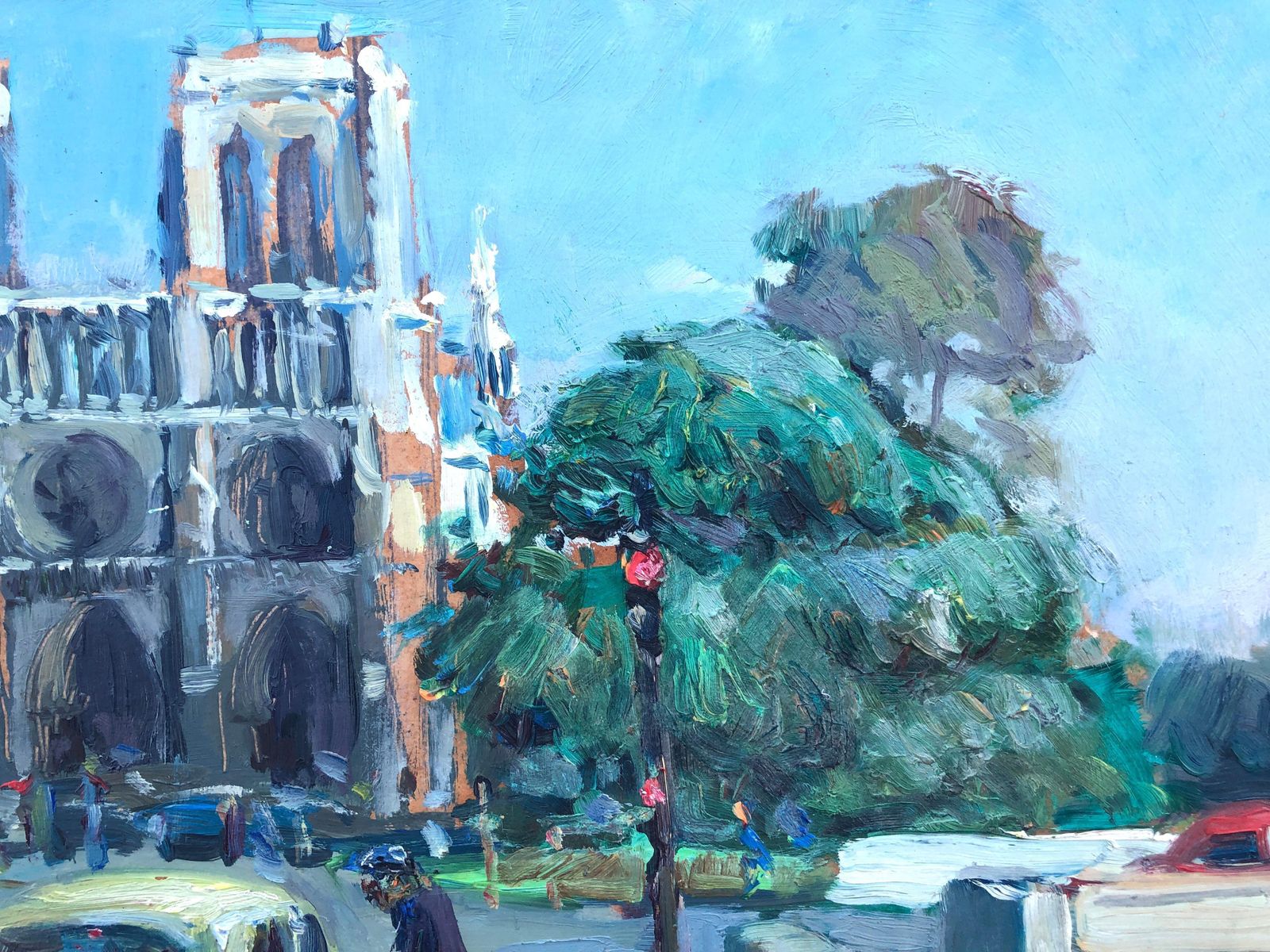 Pascual Bueno Ferrer Notre Dame Paris France Oil On Board Painting French Urbanscape C.1975 photo vinterior