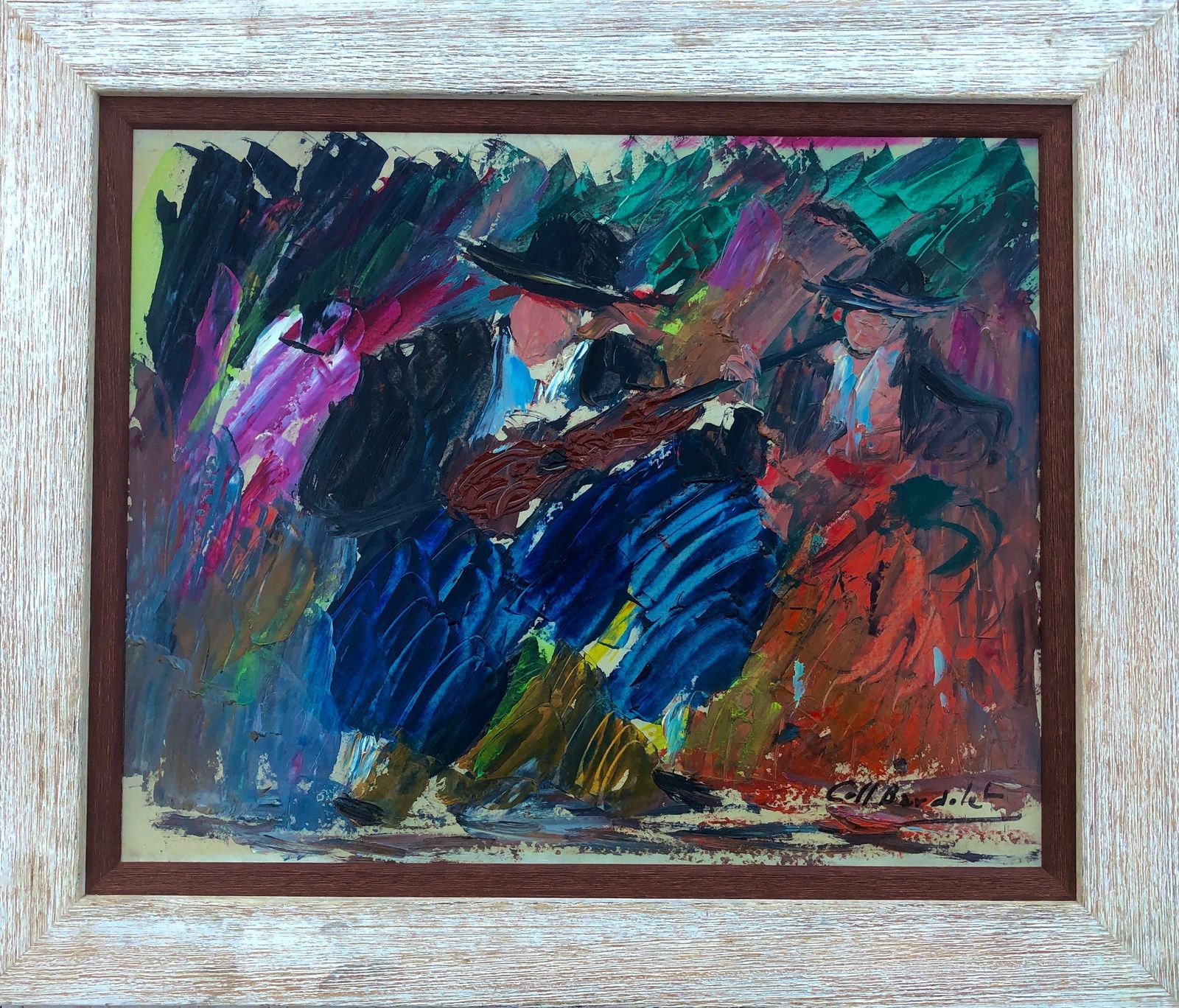 Coll Bardolet Musicians And Dancers From Mallorca Oil On Board Painting Spain C.1980 photo furniture