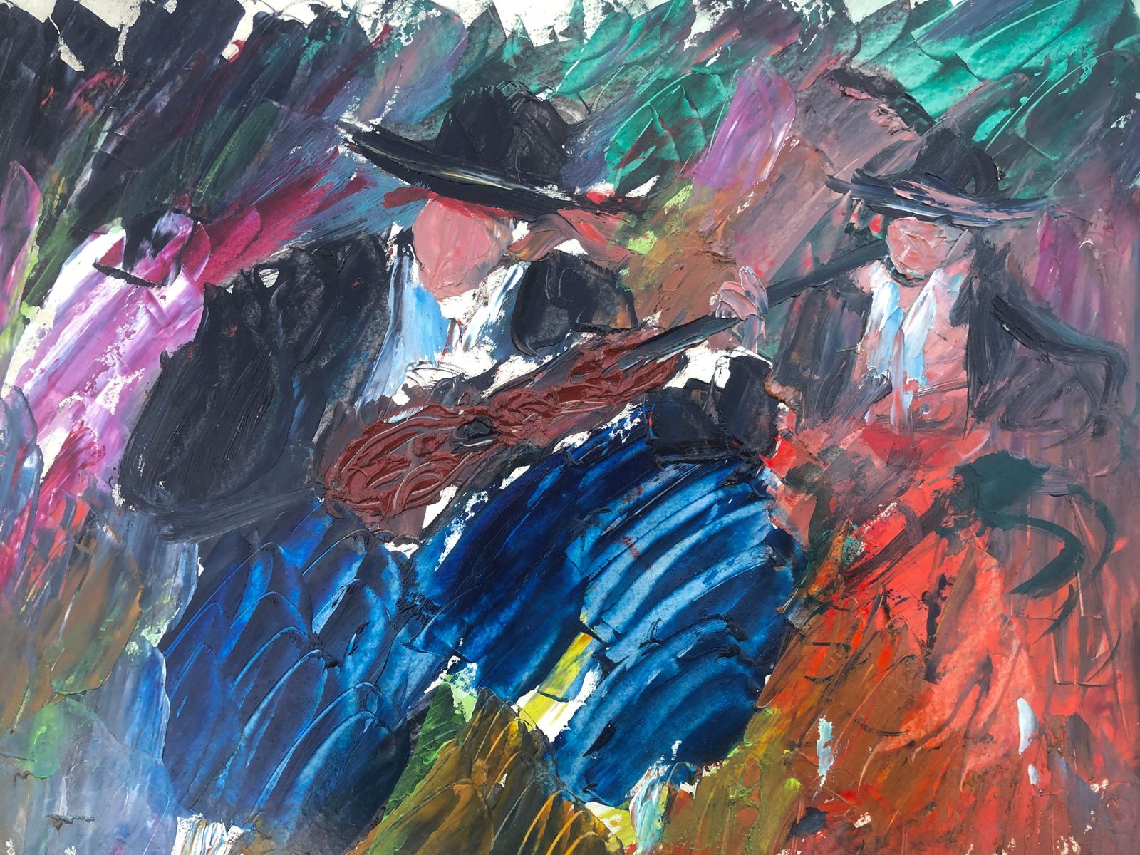 Coll Bardolet Musicians And Dancers From Mallorca Oil On Board Painting Spain C.1980 photo buy