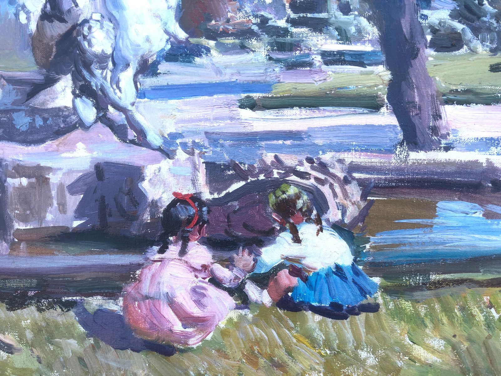 Ignacio Gil Sala – Kinderen Spelend In Het Park, Barcelona, Spanje – Olieverf Op Doek, Ca. 1985 photo for sale