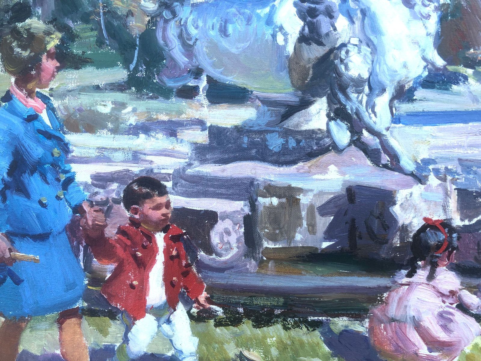 Ignacio Gil Sala Children Playing In The Park Barcelona Spain Oil On Canvas Painting C.1985 photo Art