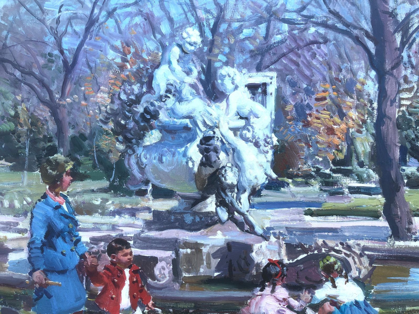 Ignacio Gil Sala Children Playing In The Park Barcelona Spain Oil On Canvas Painting C.1985 photo buy
