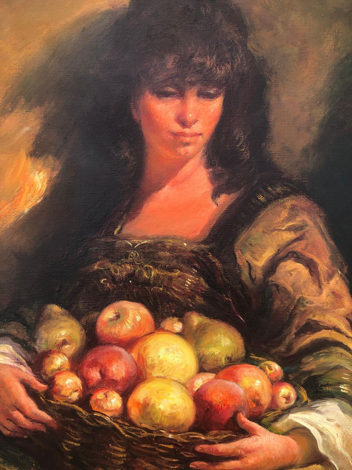 Rosendo Gonzalez Carbonell Woman Selling Fruit Oil On Canvas Painting European Art C.1970 photo buy