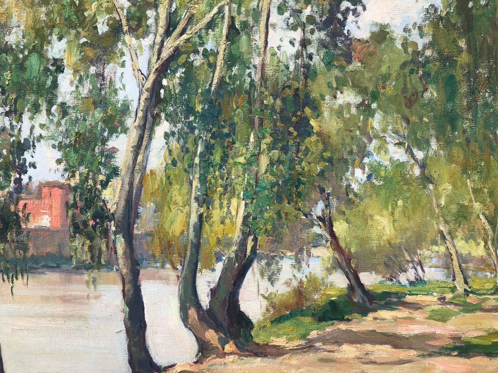 Bay Sala Zaragoza Spain Oil On Canvas Painting Impressionist Spanish Landscape C.1950 photo buy