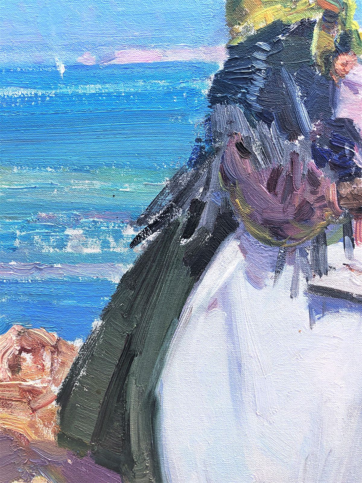 Ignacio Gil Sala Mother And Child Ibiza Beach Mediterranean Art Oil Painting Spain photo vinterior