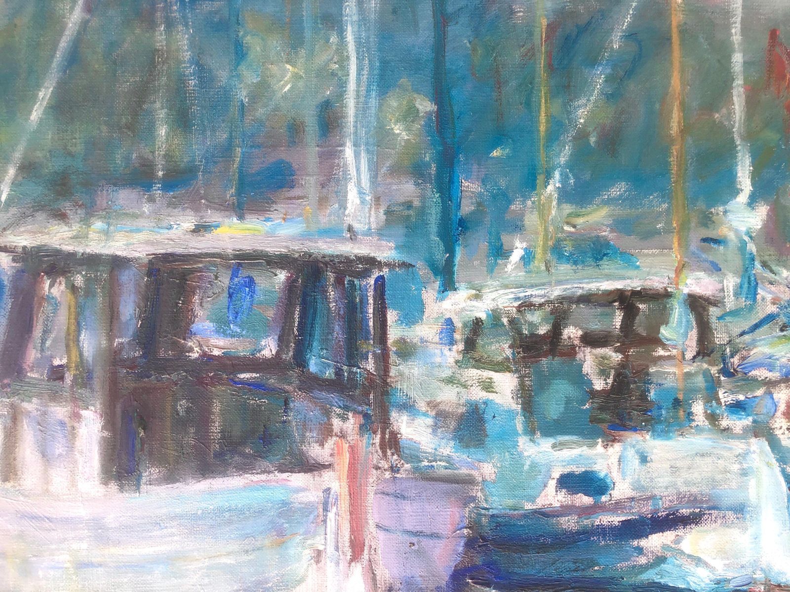Gabino Rey Santiago Barcelona Vissershaven Olieverf Op Doek Schilderij Spaans Zeegezicht 1986 photo Kunst