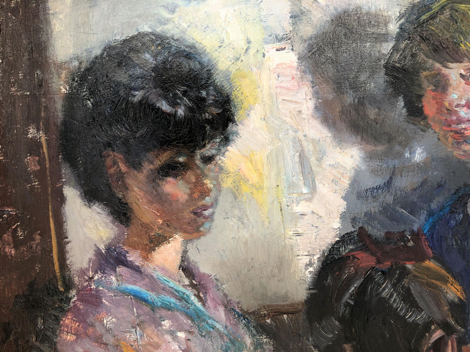 Ignacio Gil Sala Modernist Barcelona Café Scene Painting – Spanish Post Impressionist Figurative C.1980 photo for sale