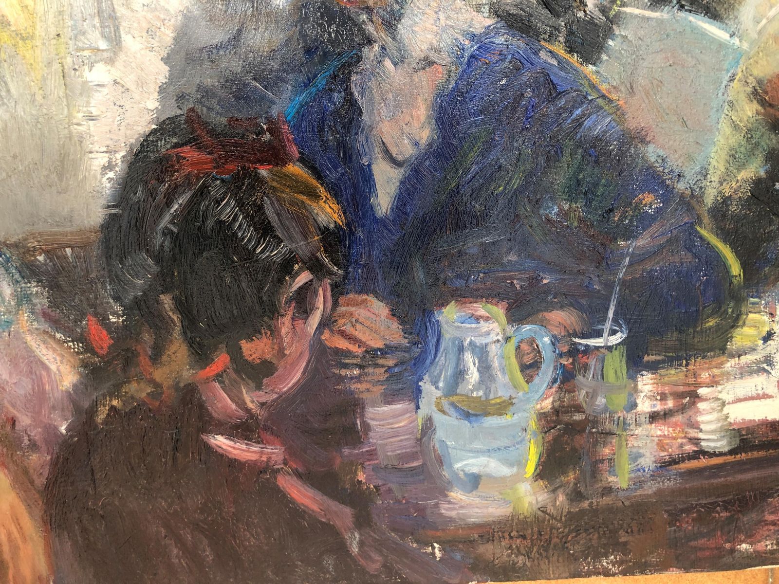 Ignacio Gil Sala Modernist Barcelona Café Scene Painting – Spanish Post Impressionist Figurative C.1980 photo vintage