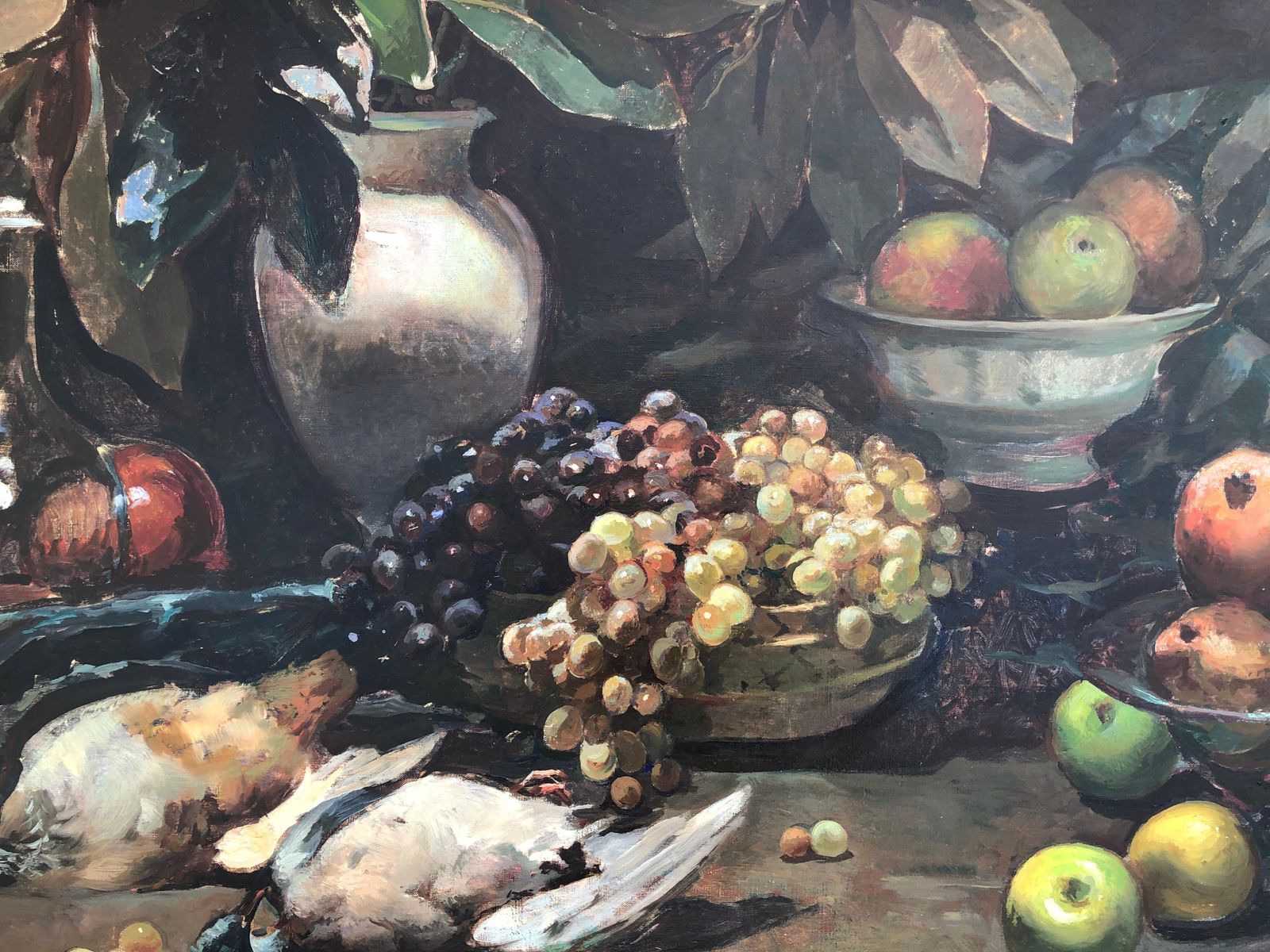 Josep Puigdengolas Large Spanish Classical Still Life With Quail And Fruit, Oil On Canvas, Post Impressionist Catalan School, C.1970 photo buy