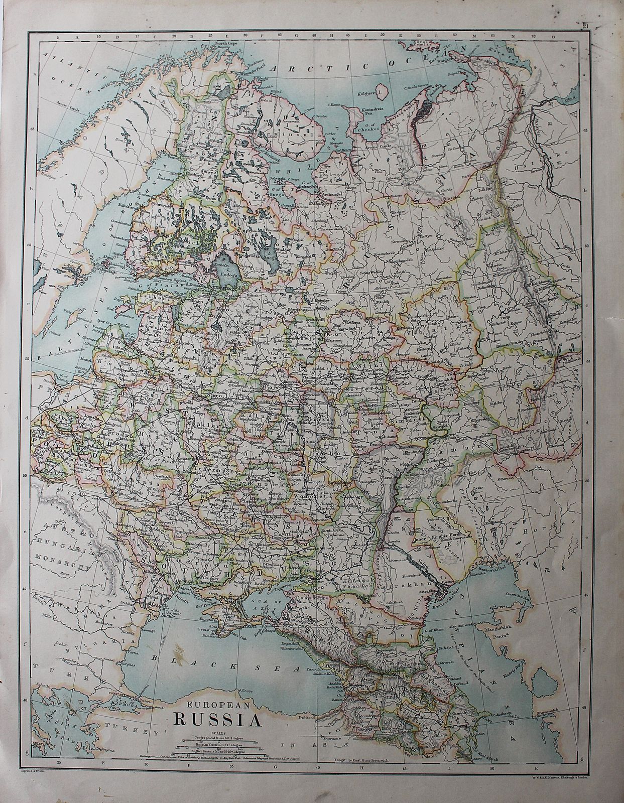 19th Century Antique Map 'European Russia' By W & A K Johnston photo furniture